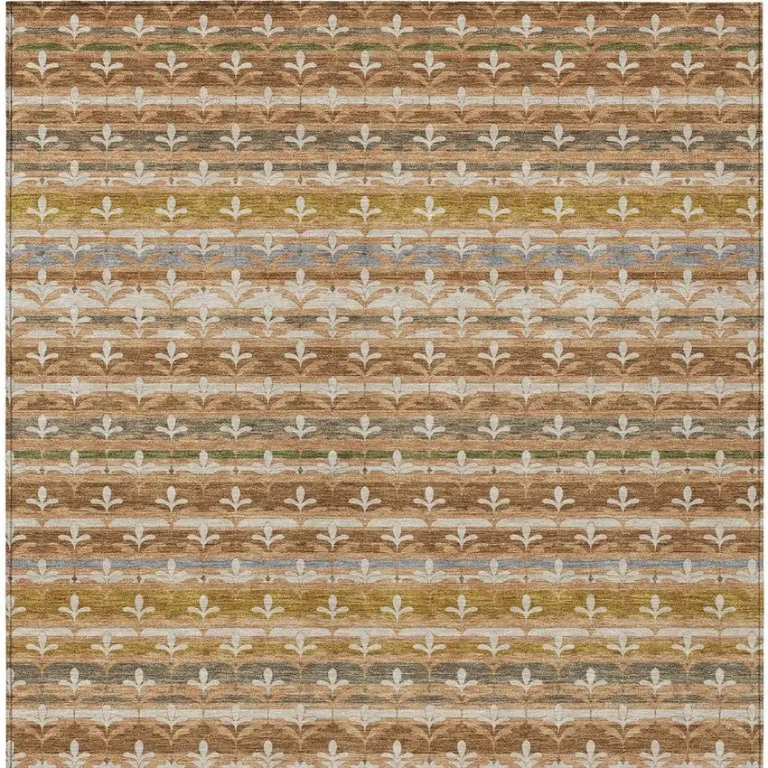 Orange And Copper Damask Washable Indoor Outdoor Area Rug Photo 3