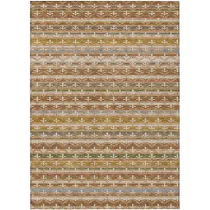 Photo of Orange And Copper Damask Washable Indoor Outdoor Area Rug