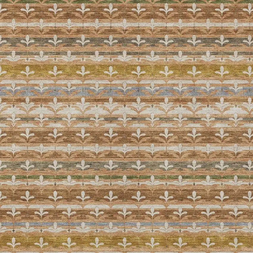 Orange And Copper Damask Washable Indoor Outdoor Area Rug Photo 2