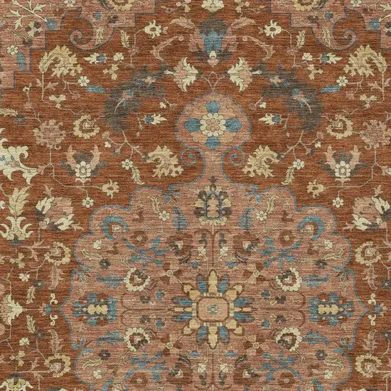 Orange And Copper Floral Medallion Washable Indoor Outdoor Area Rug Photo 3