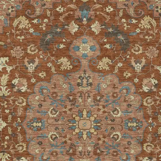 Orange And Copper Floral Medallion Washable Indoor Outdoor Area Rug Photo 3