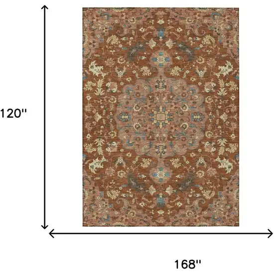 Orange And Copper Floral Medallion Washable Indoor Outdoor Area Rug Photo 7