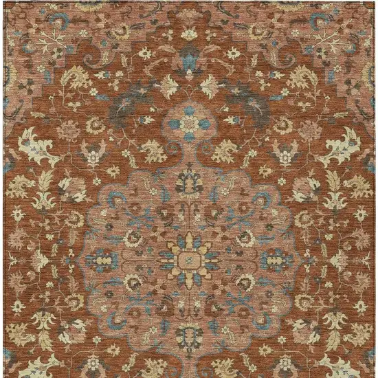 Orange And Copper Floral Medallion Washable Indoor Outdoor Area Rug Photo 4