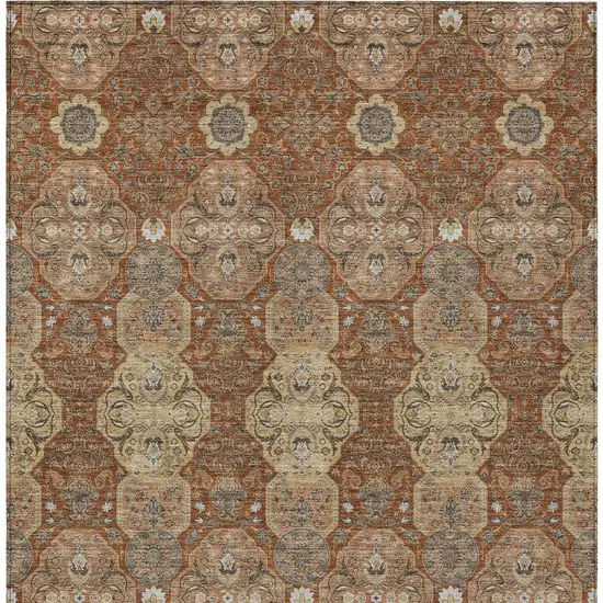 Orange And Copper Floral Washable Indoor Outdoor Area Rug Photo 4
