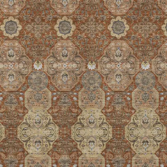 Orange And Copper Floral Washable Indoor Outdoor Area Rug Photo 3