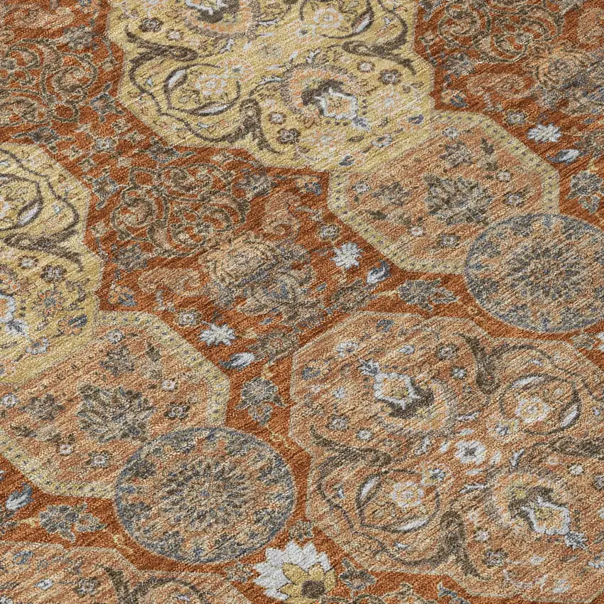 Orange And Copper Floral Washable Indoor Outdoor Area Rug Photo 6