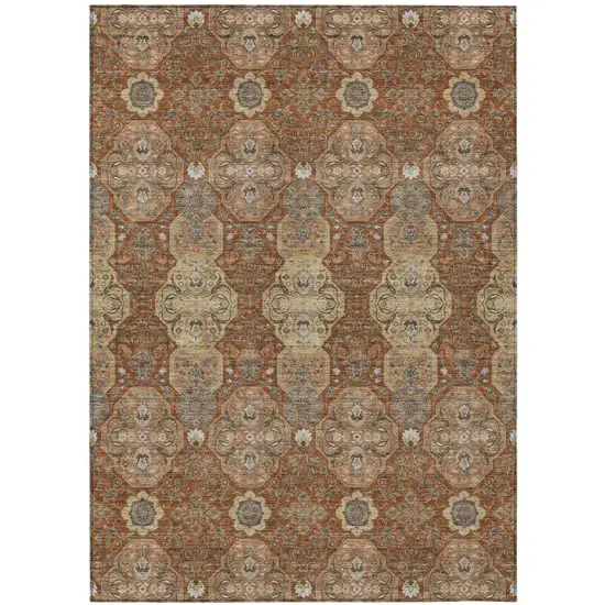 Orange And Copper Floral Washable Indoor Outdoor Area Rug Photo 2