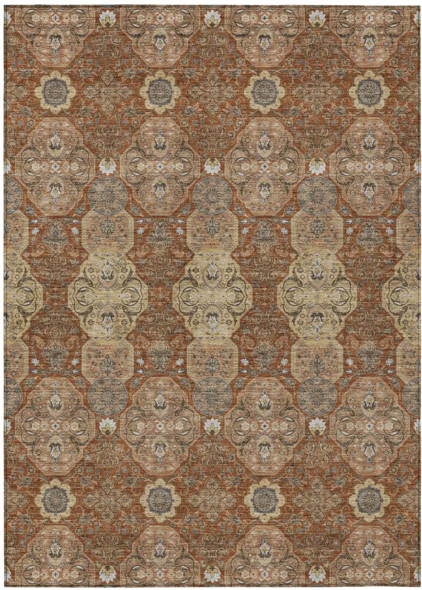 Orange And Copper Floral Washable Indoor Outdoor Area Rug Photo 2
