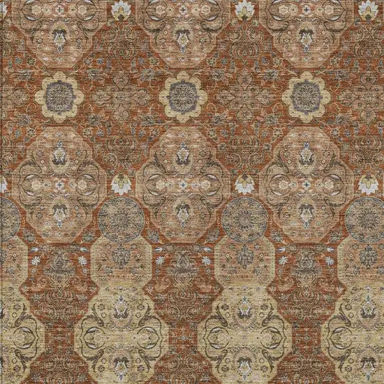 Orange And Copper Floral Washable Indoor Outdoor Area Rug Photo 3