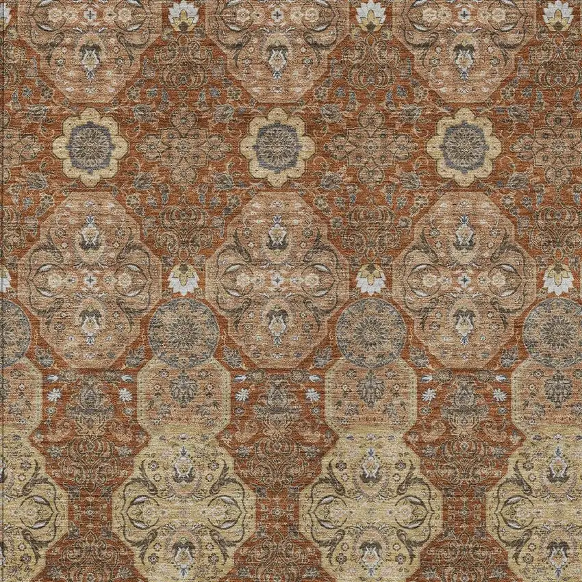 Orange And Copper Floral Washable Indoor Outdoor Area Rug Photo 3