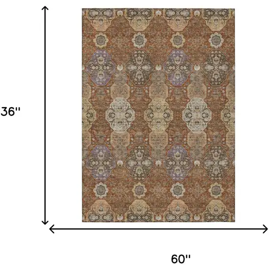 Orange And Copper Floral Washable Indoor Outdoor Area Rug Photo 7