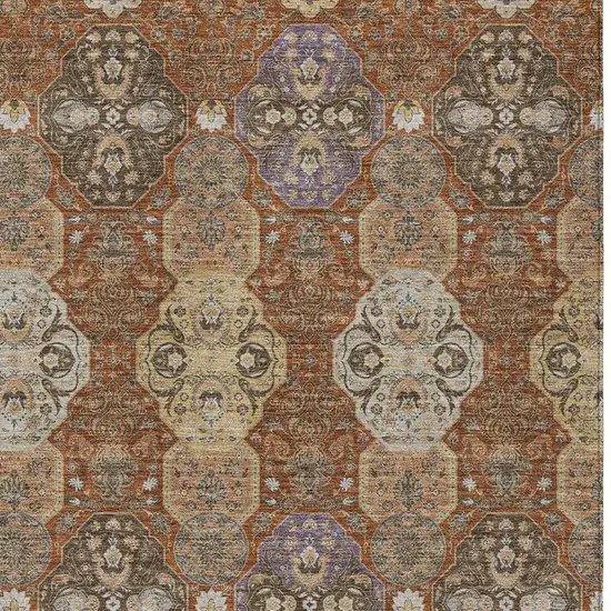 Orange And Copper Floral Washable Indoor Outdoor Area Rug Photo 3