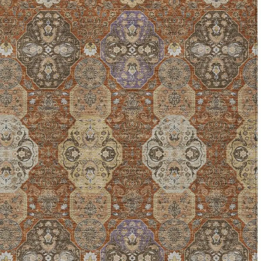 Orange And Copper Floral Washable Indoor Outdoor Area Rug Photo 3
