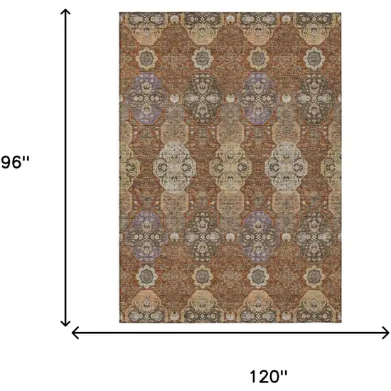 Orange And Copper Floral Washable Indoor Outdoor Area Rug Photo 7