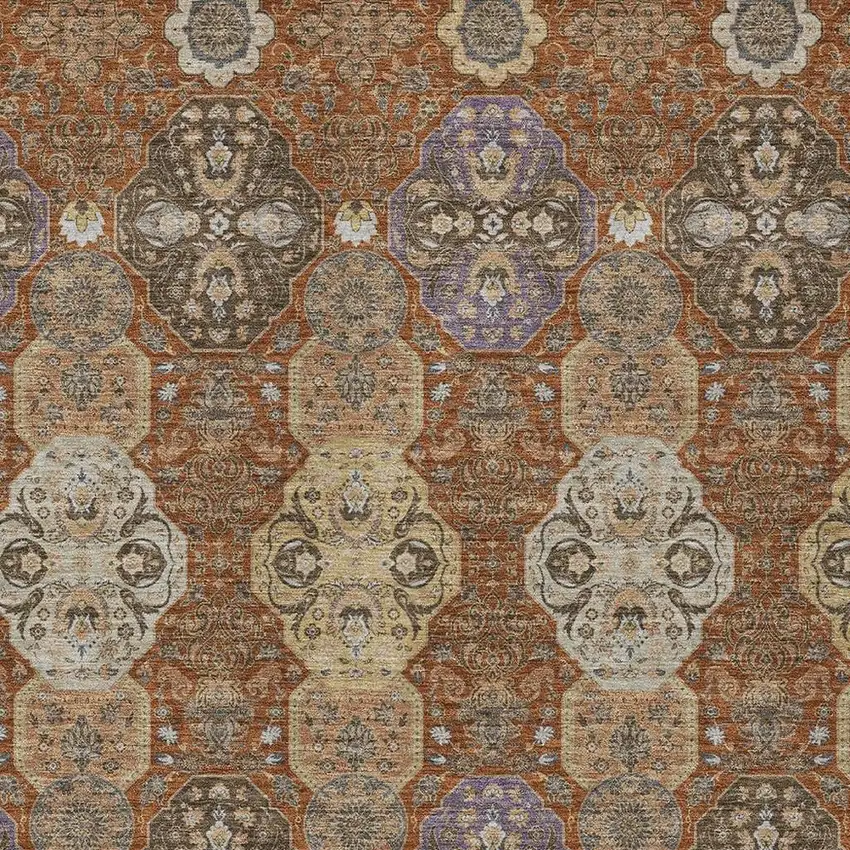 Orange And Copper Floral Washable Indoor Outdoor Area Rug Photo 3