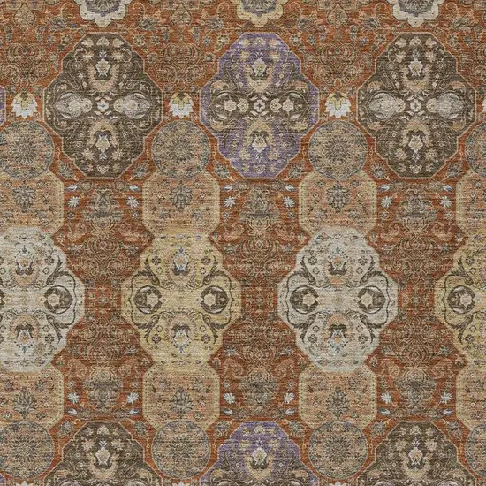 Orange And Copper Floral Washable Indoor Outdoor Area Rug Photo 3