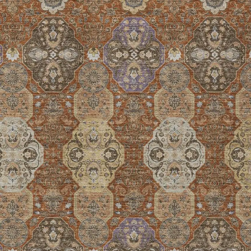 Orange And Copper Floral Washable Indoor Outdoor Area Rug Photo 3