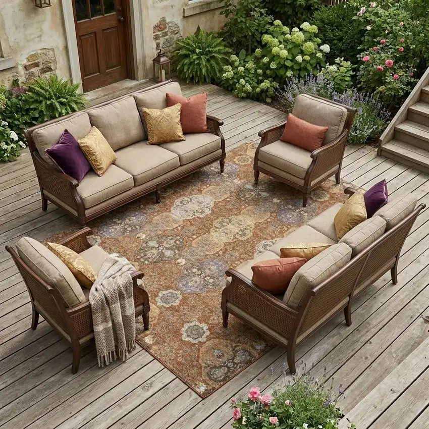 Orange And Copper Floral Washable Indoor Outdoor Area Rug Photo 1