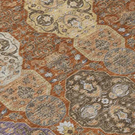 Orange And Copper Floral Washable Indoor Outdoor Area Rug Photo 6