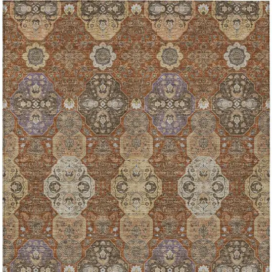 Orange And Copper Floral Washable Indoor Outdoor Area Rug Photo 4
