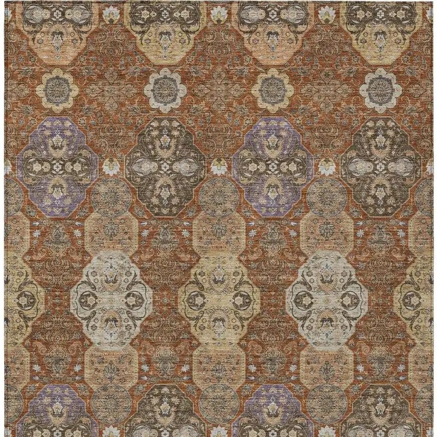 Orange And Copper Floral Washable Indoor Outdoor Area Rug Photo 4