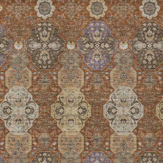 Orange And Copper Floral Washable Indoor Outdoor Area Rug Photo 3