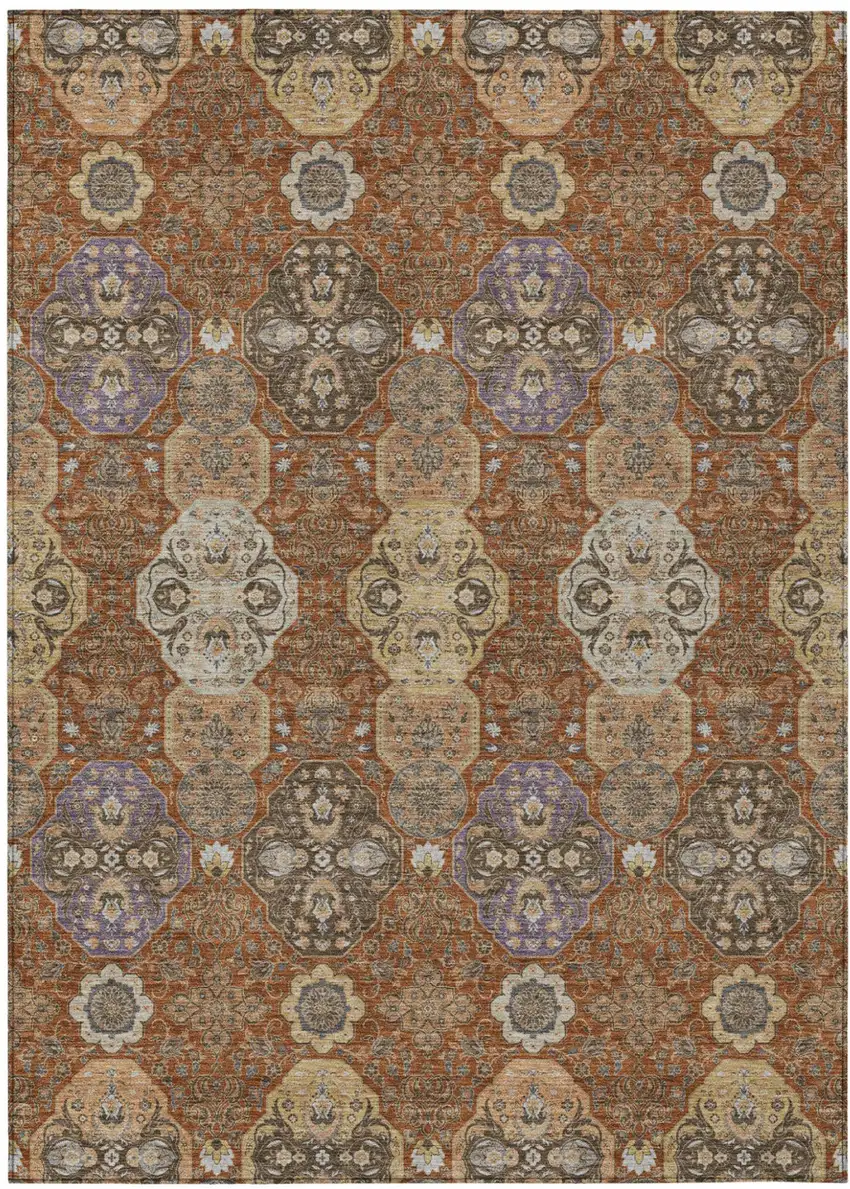 Orange And Copper Floral Washable Indoor Outdoor Area Rug Photo 2