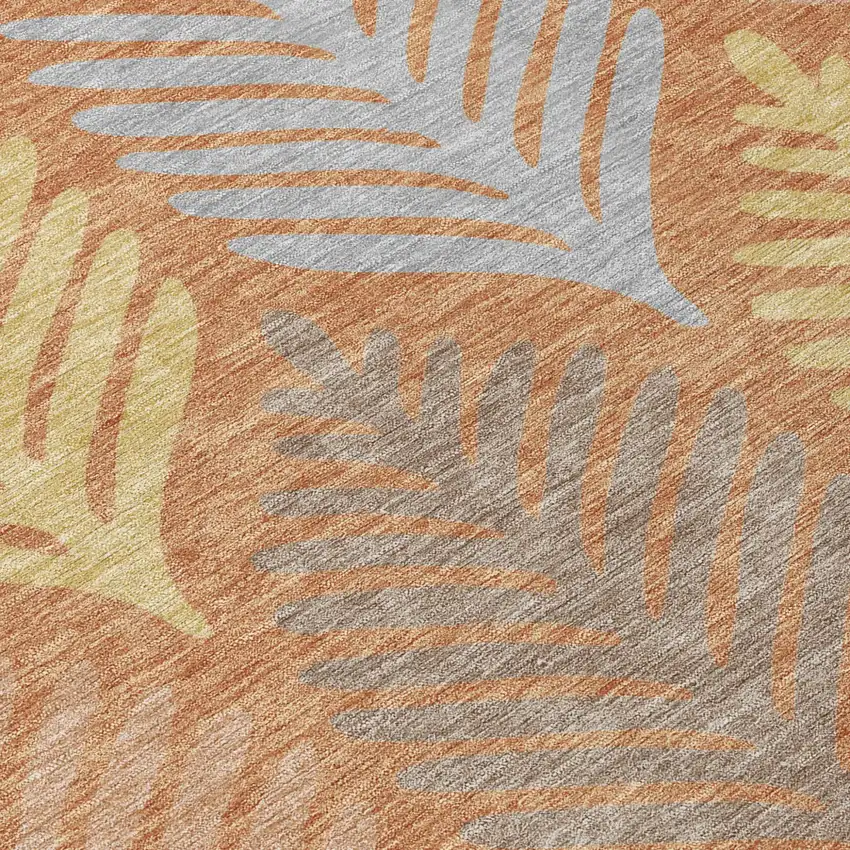 Orange And Copper Floral Washable Indoor Outdoor Area Rug Photo 6