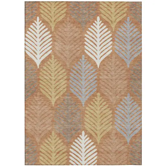 Orange And Copper Floral Washable Indoor Outdoor Area Rug Photo 2