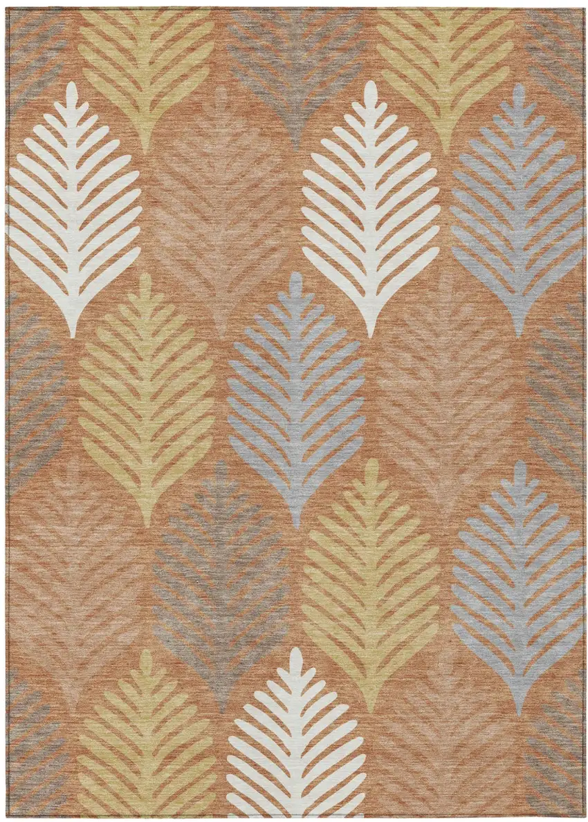 Orange And Copper Floral Washable Indoor Outdoor Area Rug Photo 2