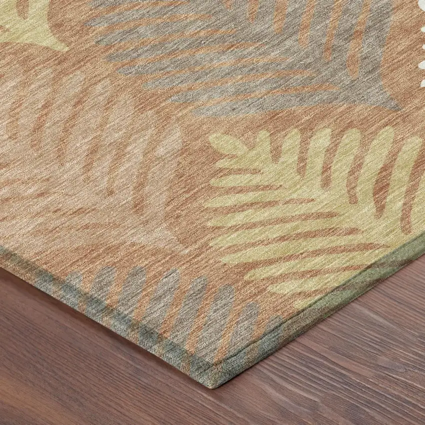 Orange And Copper Floral Washable Indoor Outdoor Area Rug Photo 5