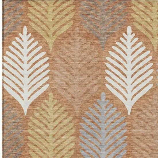 Orange And Copper Floral Washable Indoor Outdoor Area Rug Photo 3