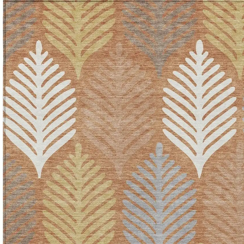 Orange And Copper Floral Washable Indoor Outdoor Area Rug Photo 3