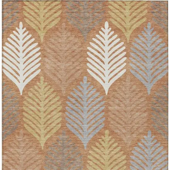 Orange And Copper Floral Washable Indoor Outdoor Area Rug Photo 4
