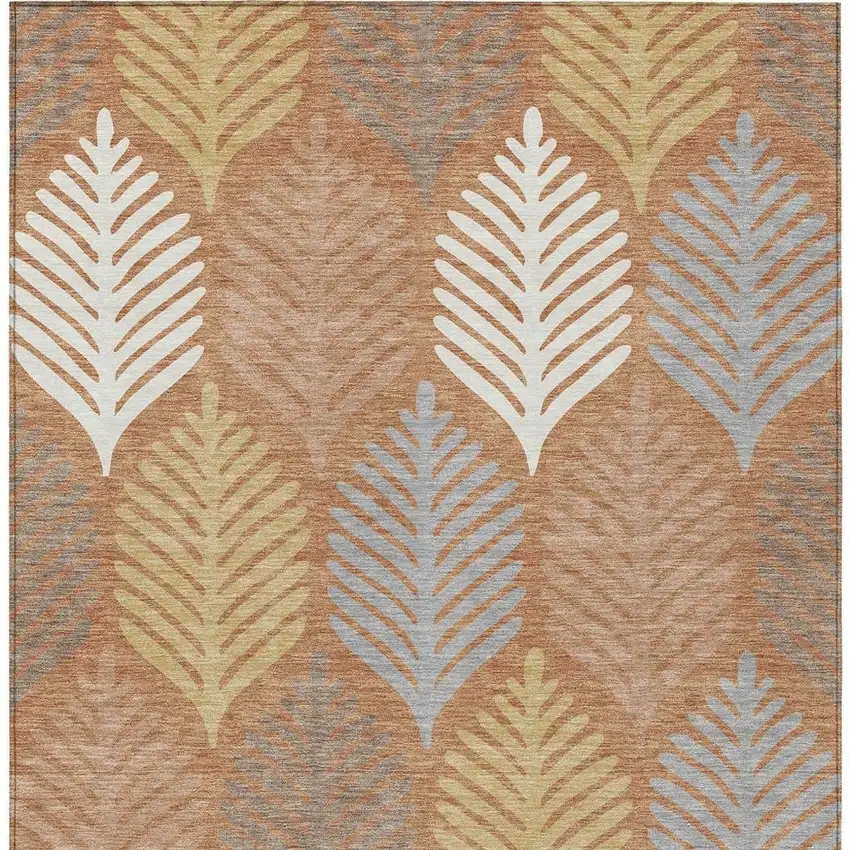 Orange And Copper Floral Washable Indoor Outdoor Area Rug Photo 4