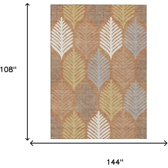 Orange And Copper Floral Washable Indoor Outdoor Area Rug Photo 7