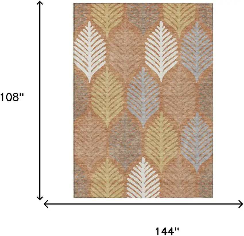 Orange And Copper Floral Washable Indoor Outdoor Area Rug Photo 7