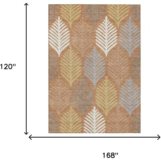 Orange And Copper Floral Washable Indoor Outdoor Area Rug Photo 7
