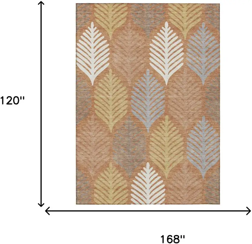 Orange And Copper Floral Washable Indoor Outdoor Area Rug Photo 7