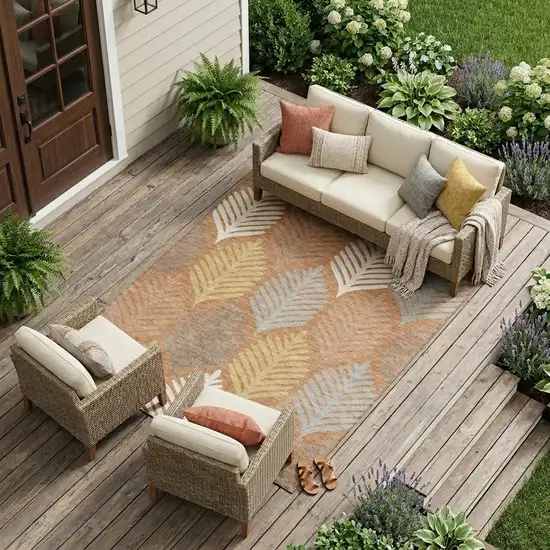 Orange And Copper Floral Washable Indoor Outdoor Area Rug Photo 1