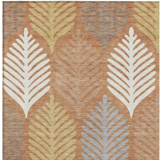 Orange And Copper Floral Washable Indoor Outdoor Area Rug Photo 3