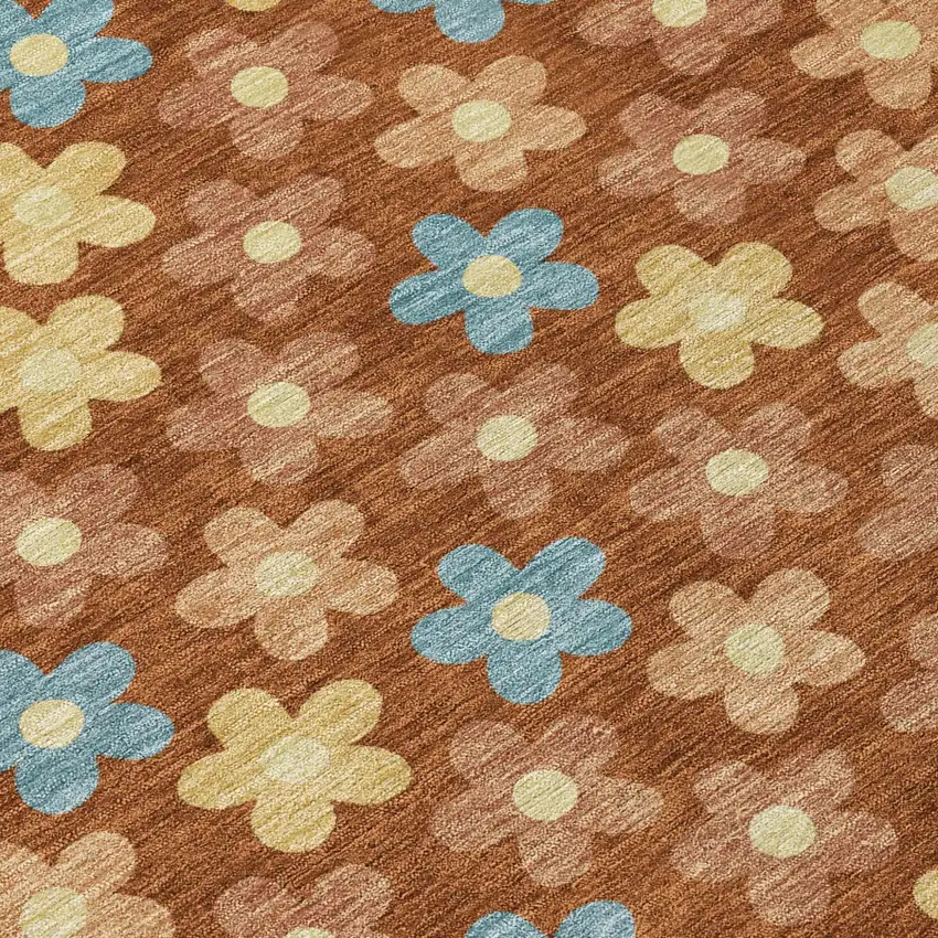 Orange And Copper Floral Washable Indoor Outdoor Area Rug Photo 6