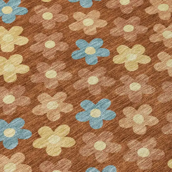 Orange And Copper Floral Washable Indoor Outdoor Area Rug Photo 6