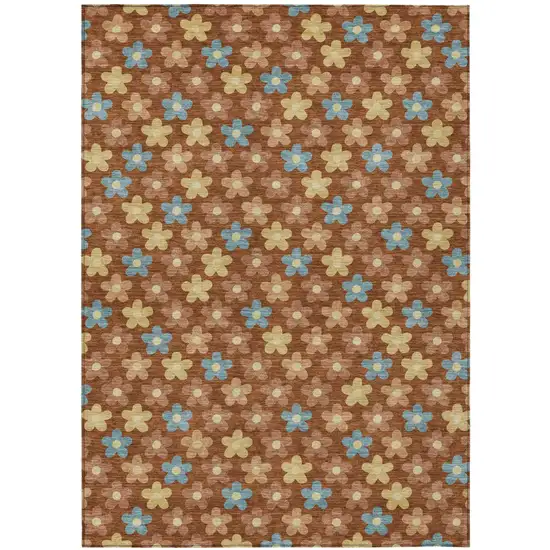 Orange And Copper Floral Washable Indoor Outdoor Area Rug Photo 2