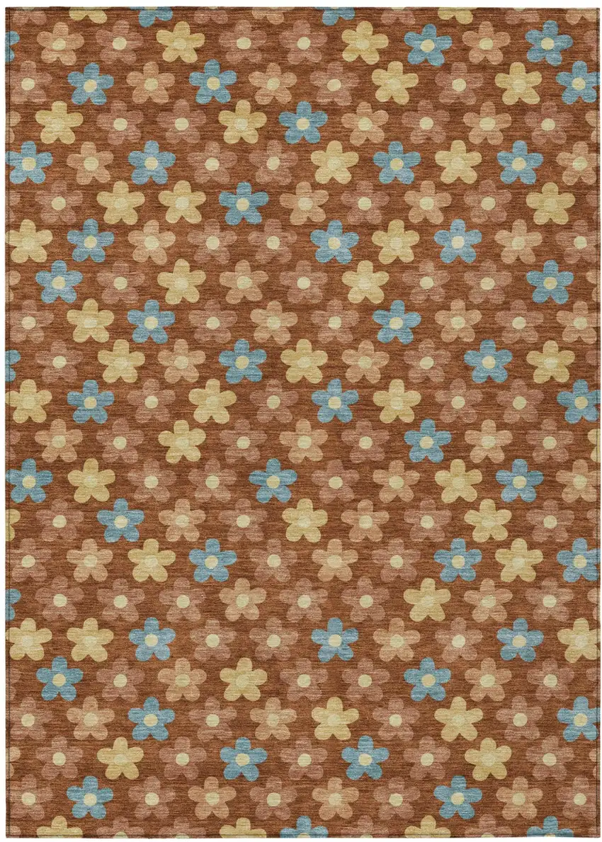 Orange And Copper Floral Washable Indoor Outdoor Area Rug Photo 2