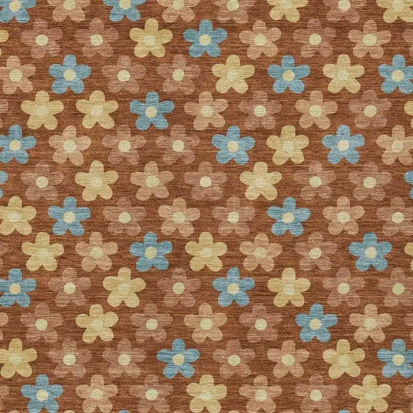 Orange And Copper Floral Washable Indoor Outdoor Area Rug Photo 3