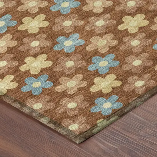 Orange And Copper Floral Washable Indoor Outdoor Area Rug Photo 5