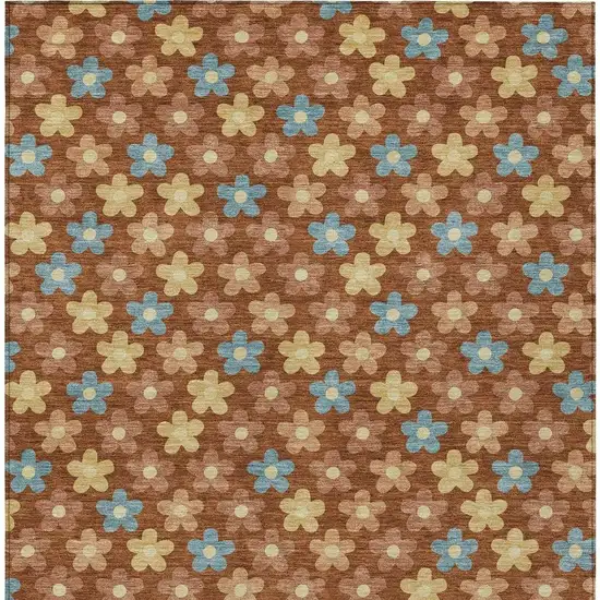 Orange And Copper Floral Washable Indoor Outdoor Area Rug Photo 4