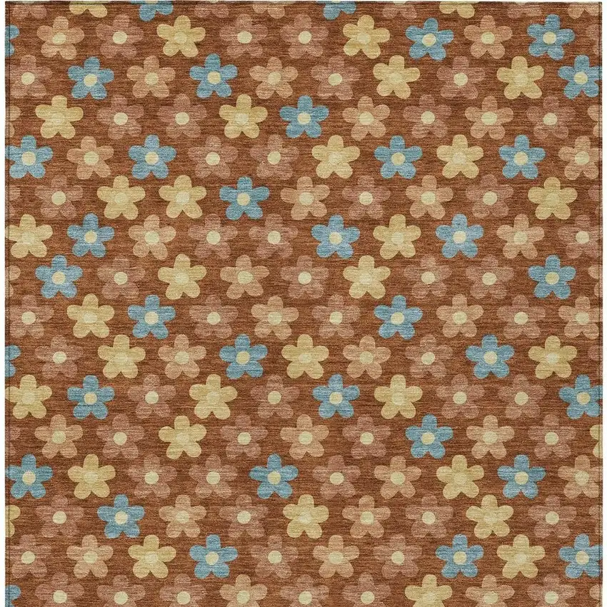 Orange And Copper Floral Washable Indoor Outdoor Area Rug Photo 4