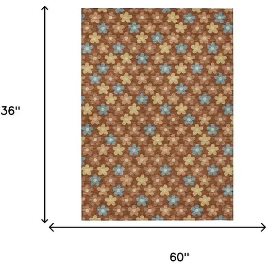 Orange And Copper Floral Washable Indoor Outdoor Area Rug Photo 7